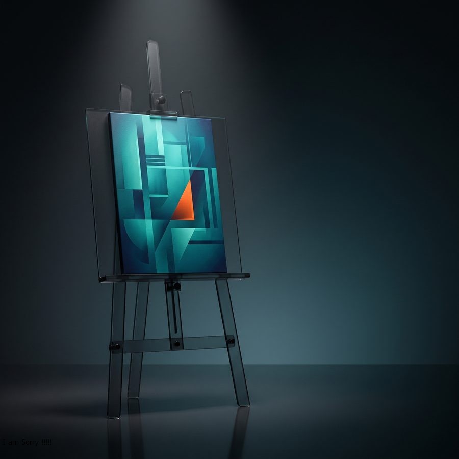 Easel holding a lit geometric composition