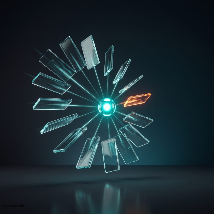 Radial burst of glass shards around a teal core