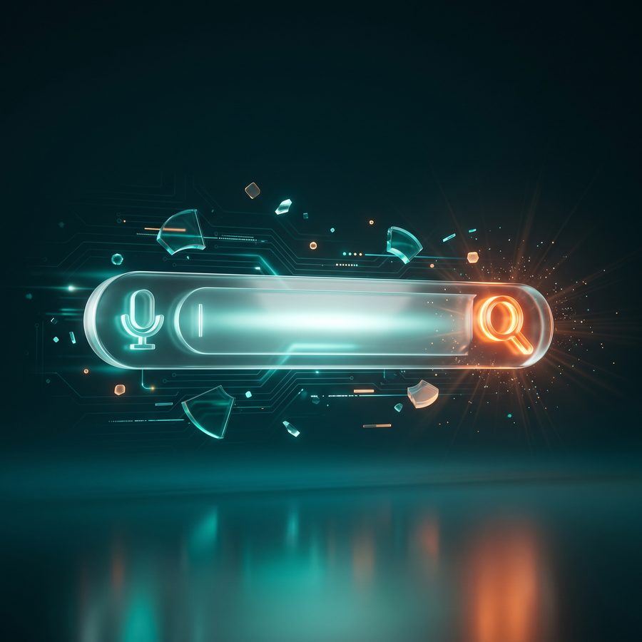 Glowing search field rendered as a lit capsule