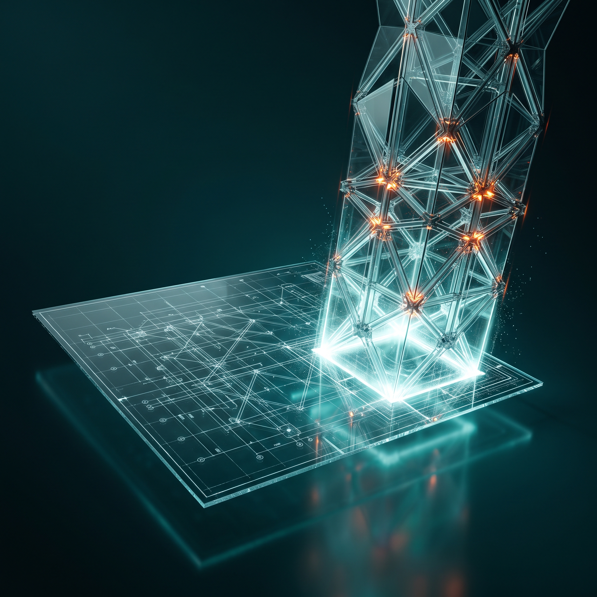 Laptop projecting a lit network of connected nodes