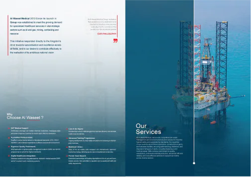 Al Waseet magazine pages: Why Choose Al Waseet and Our Services over an offshore rig