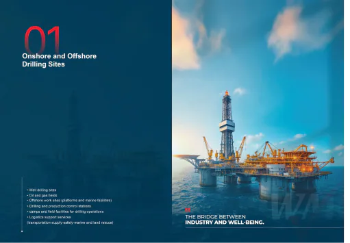 Al Waseet magazine spread: Onshore and Offshore Drilling Sites, the bridge between industry and well-being