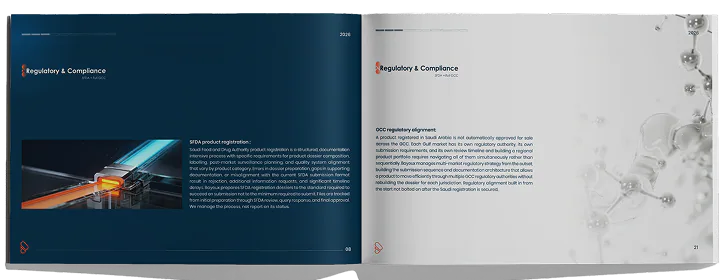 Bayeux profile spread: Regulatory & Compliance, from SFDA registration onwards