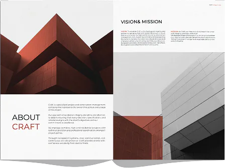 Profile spread: About Craft, facing Vision and Mission