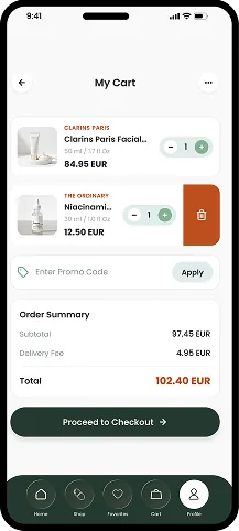 App screen: the cart with its order summary