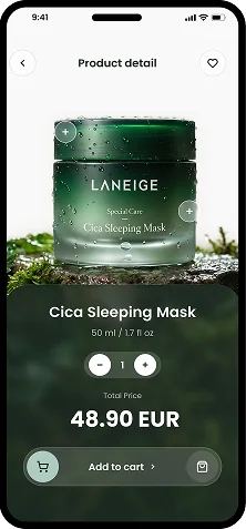 App screen: a product page, Laneige Cica sleeping mask