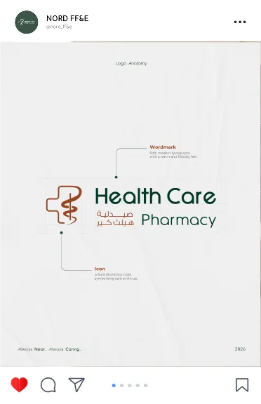 Health Care Pharmacy post: the logo on white