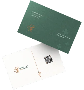 Health Care Pharmacy business cards, green front and white back