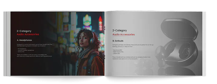Profile spread: Audio Accessories, headphones facing earbuds