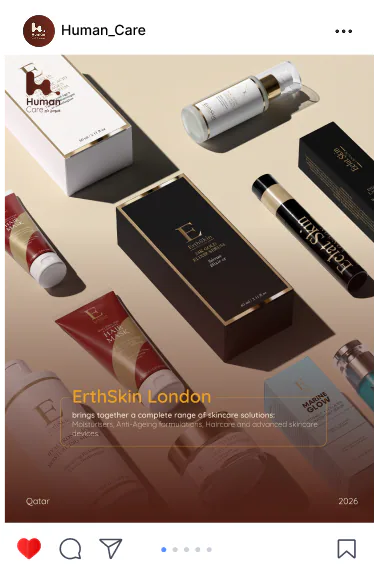 Human Care post: the ErthSkin London skincare range laid out from above