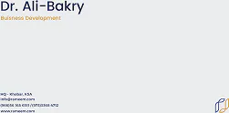 The letterhead, set for Dr. Ali-Bakry, Business Development