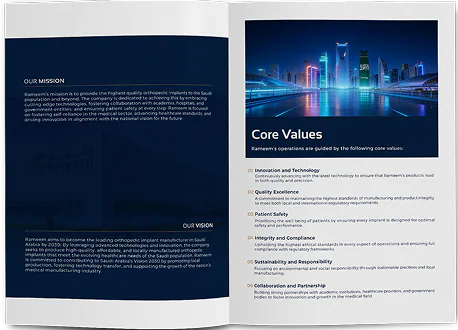 Profile spread: Our Mission facing Core Values