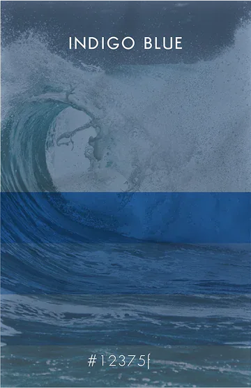 Indigo Blue, #12375f, over a breaking wave