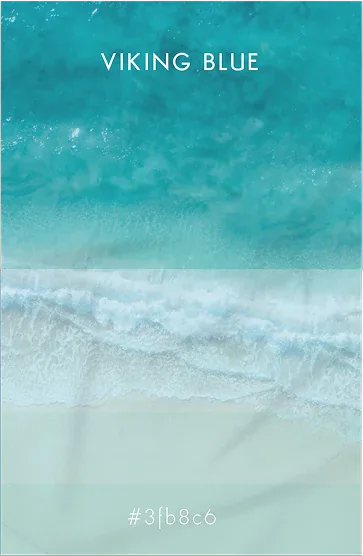 Viking Blue, #3fb8c6, over a turquoise shoreline