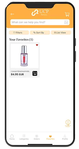 App screen: saved favourites